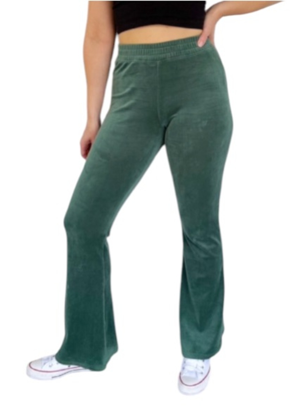 Hollister green velvet velour ultra high rise flare leg lounge pants size XS